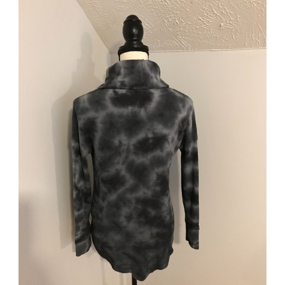 Anthropologie Maeve Ainsley Cowl Neck Gray/Black Tie Dye Thermal Top - EXSM - Picture 4 of 11